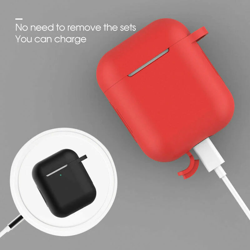 For Apple Airpods Case 1 2 Silicone Protector Shockproof Full Cover + Keychain