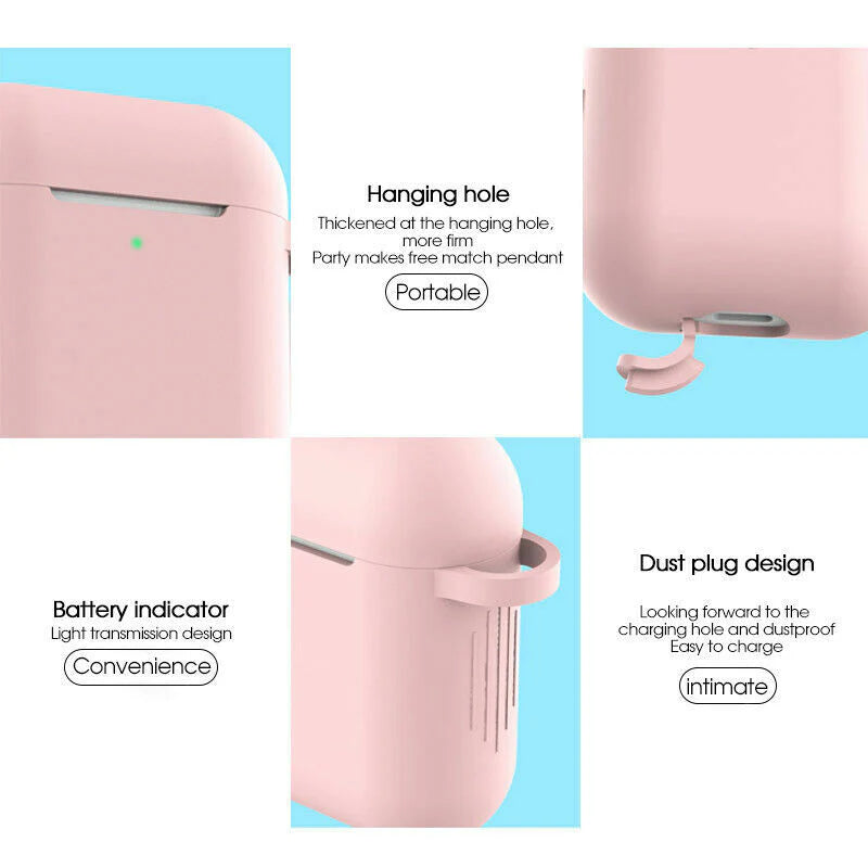 For Apple Airpods Case 1 2 Silicone Protector Shockproof Full Cover + Keychain